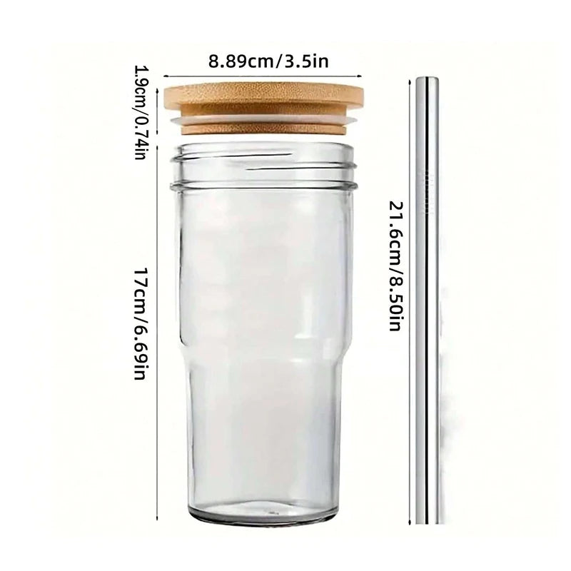 1PC Glass Cup Wooden Lid Bubble Tea Cold Drinking Coffee Wine Juice Milk Transparent Straw Car Mug Cup Drinkware Water Bottle - MerchiGo - 1PC / 650ml - MerchiGo